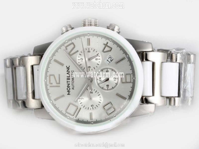 Montblanc Timewalker Chronograph 09669 White Stainless Steel Strap Round White Dial Watch