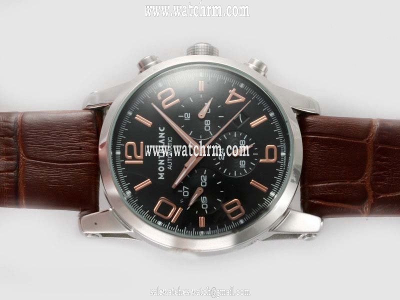 Montblanc Timewalker Chronograph 09670 Mens Brown Crocodile Leather Strap Watch