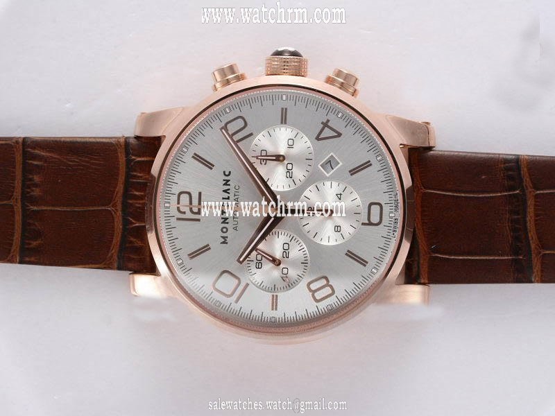 Montblanc Timewalker Chronograph 09671 White Dial Round Brown Crocodile Leather Strap Watch