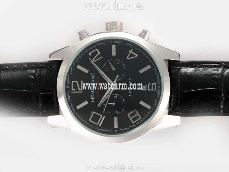 Montblanc Timewalker Chronograph 36973 Black Crocodile Leather Strap Midsize 43mm Watch