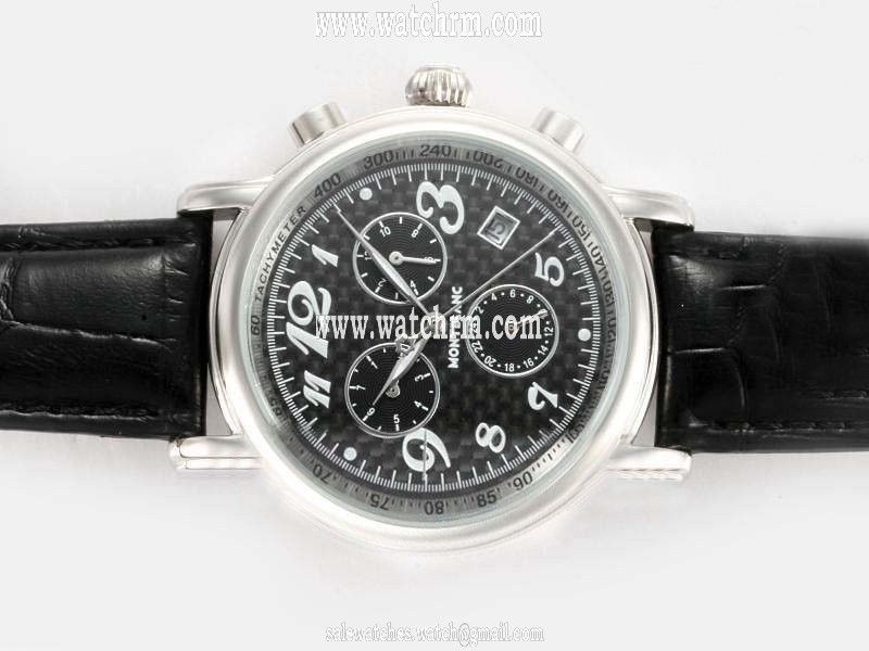 Montblanc Timewalker Chronograph 7039 38mm Black Ostrich Leather Strap Midsize Watch
