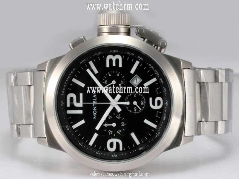 Montblanc Timewalker Chronograph 9668 Silver Stainless Steel Strap Black Dial 45mm Watch