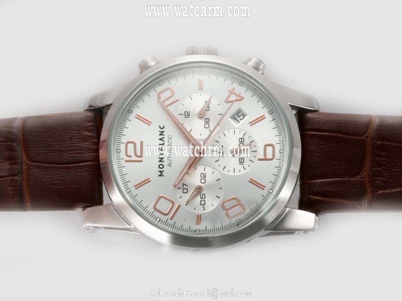 Montblanc Timewalker Chronograph M29430 White Dial Brown Cow Leather Strap Round Watch