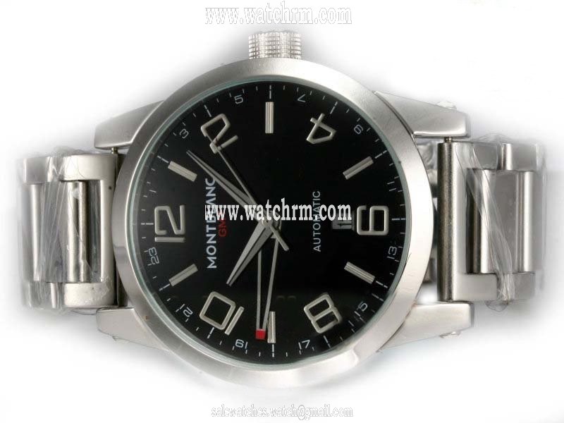 Montblanc Timewalker GMT 36064 Stainless Steel Case Stainless Steel Bezel Black Dial Watch