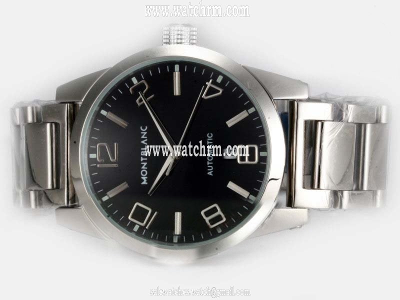 Montblanc Timewalker Large 09672 Black Dial Round White Stainless Steel Strap Watch