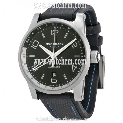 Montblanc TimeWalker Voyager UTC Black Dial Black Leather Men's Watch 109334