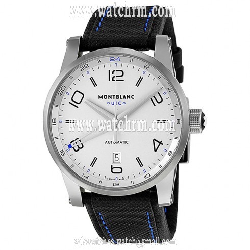 Montblanc Timewalker Voyager UTC Silver Dial Black Leather Men's Watch 109333