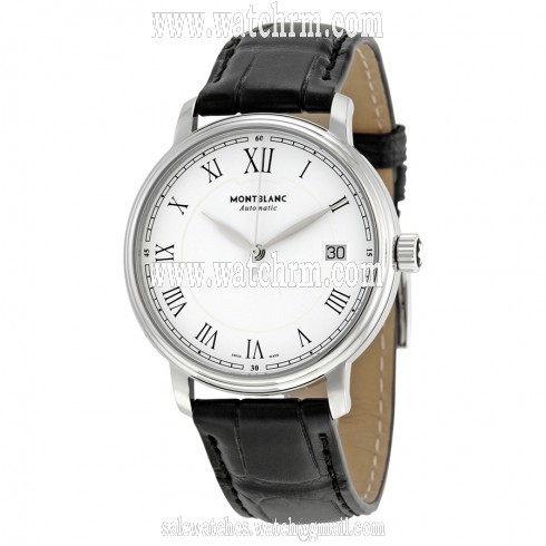 Montblanc Tradition White Dial Black Leather Automatic Men's Watch 112611