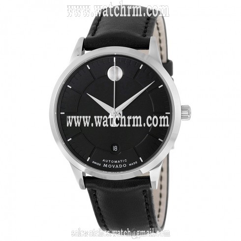 Movado 1881 Automatic Black Dial Black Leather Men's Watch 0606873