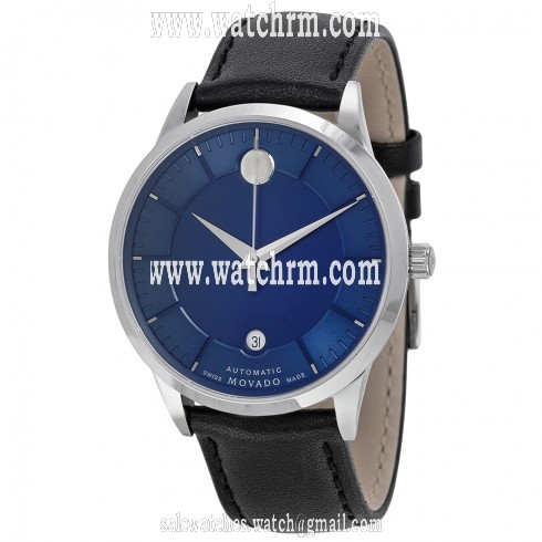 Movado 1881 Automatic Blue Dial Black Leather Band Men's Watch 0606874