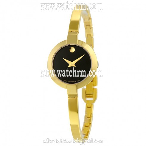 Movado Bela Black Dial Gold PVD Stainless Steel Ladies Watch 0606999