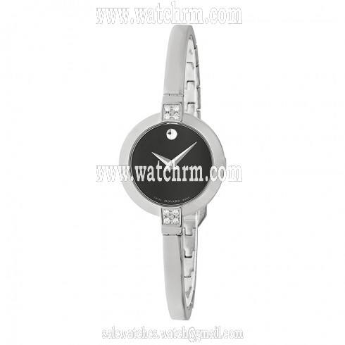 Movado Bela Black Dial Stainless Steel Bangle Bracelet Ladies Watch 0606628
