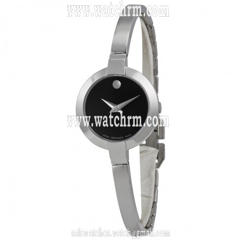Movado Bela Black Dial Stainless Steel Bangle Ladies Watch 0606595