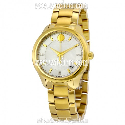 Movado Bellina Silver Dial with White Mother Of Pearl Center Yellow Gold Stainless Steel Ladies Watch 0606980
