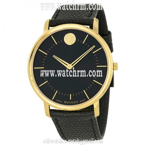 Movado Black Dial Black Leather Men's Watch 0606847