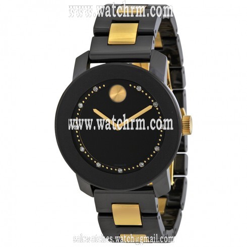 Movado Bold Black Dial Black Ceramic and Yellow Gold Ion-plated Ladies Watch 3600233
