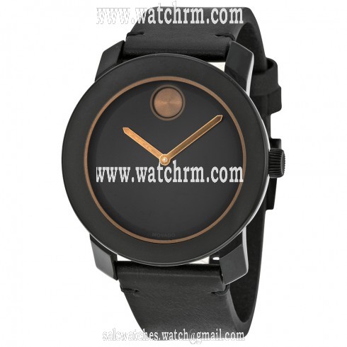 Movado Bold Black Dial Black Leather Band Black Stainless Steel Case Men's Quartz Watch 3600297