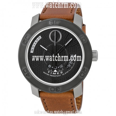 Movado Bold Black Honeycomb-Textured Dial Brown Leather Men's Watch 3600361