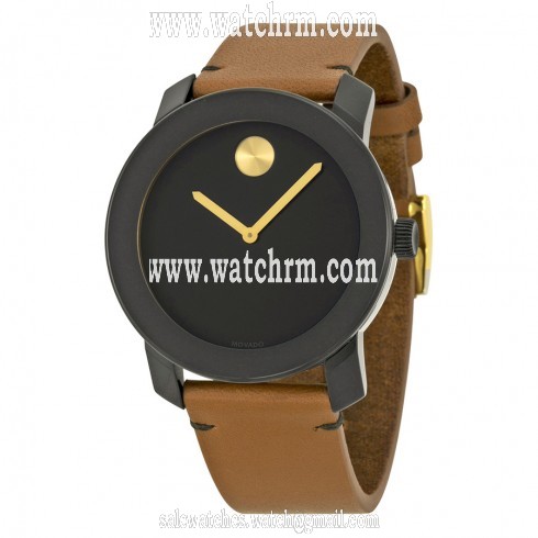 Movado Bold Black Museum Dial Rustic Brown Leather Strap Men's Watch 3600305