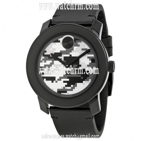 Movado Bold Camouflage Dial Black Rustic Leather Men's Quartz Watch 3600300