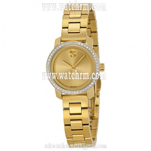 Movado Bold Champagne Dial Gold Tone Stainless Steel Diamond Bezel Ladies Watch 3600215