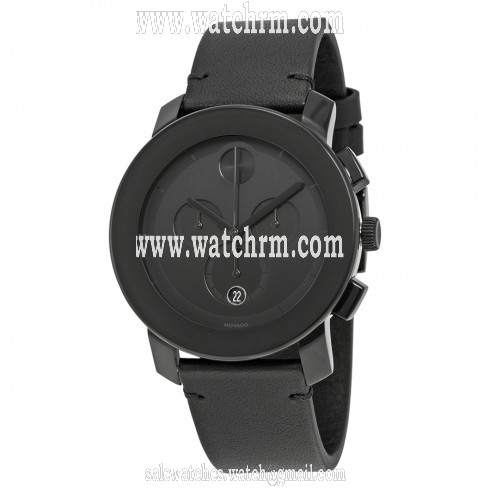 Movado Bold Chronograph Black Dial Black Leather Band Men's Quartz Watch 3600337