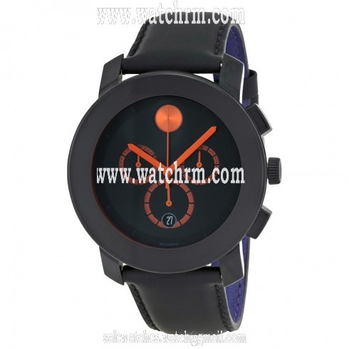 Movado Bold Chronograph Black Dial Black Leather Men's Watch 3600232