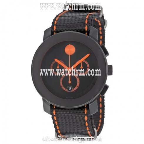 Movado Bold Black Dial Orange-tone Hands and Subdials Black Woven Nylon with Orange Stitching Band Men's Quartz Watch 3600310