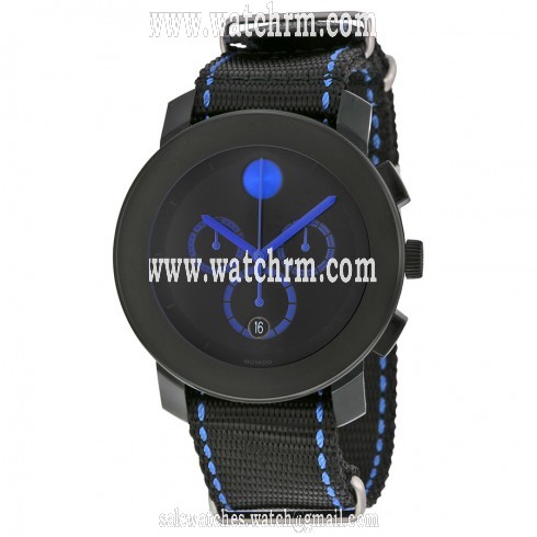 Movado Bold Black Dial Woven Nylon Band Black Stainless Steel Case Men's Quartz Watch 3600309