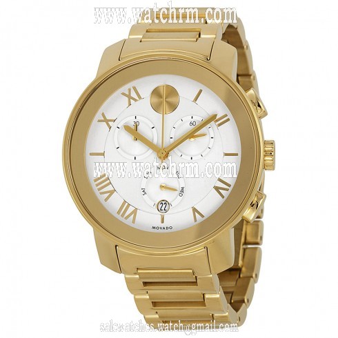 Movado Bold Chronograph Silver Dial Yellow Gold PVD Unisex Watch 3600206
