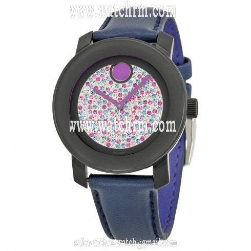 Movado Bold Crystal Pave Dial Blue Leather Ladies Watch 3600263
