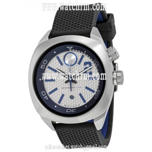 Movado Bold Derek Jeter Captain Series Silver and Blue Dial Black Silicone Men's Watch 3600264