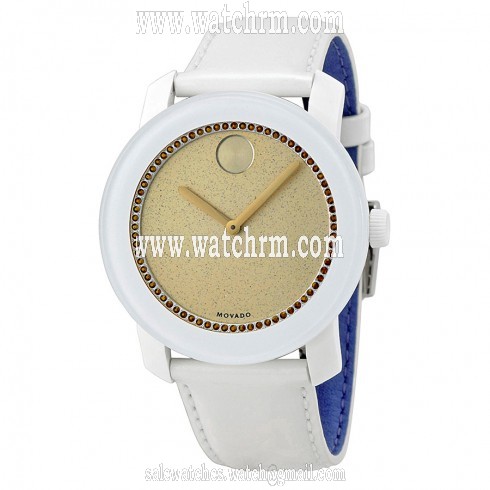 Movado Bold Gold Crystal White Leather Ladies Watch 3600220