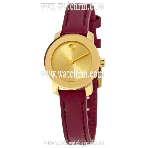 Movado Bold Gold-Tone Sunray Burgundy Leather Ladies Watch 3600343