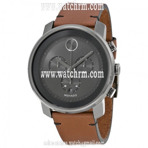 Movado Bold Grey Chronograph Dial Rustic Brown Leather Men's Watch 3600367