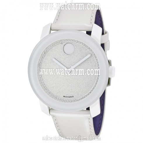 Movado Bold Grey Glitter Dial White Leather Unisex Watch 3600230