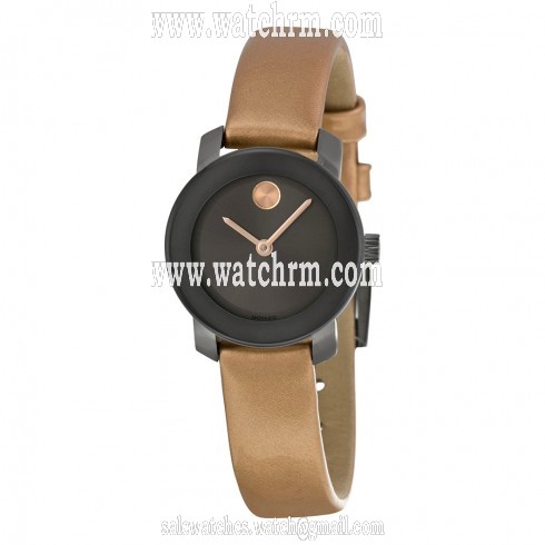 Movado Bold Gunmetal Dial Peach Leather Ladies Watch 3600341