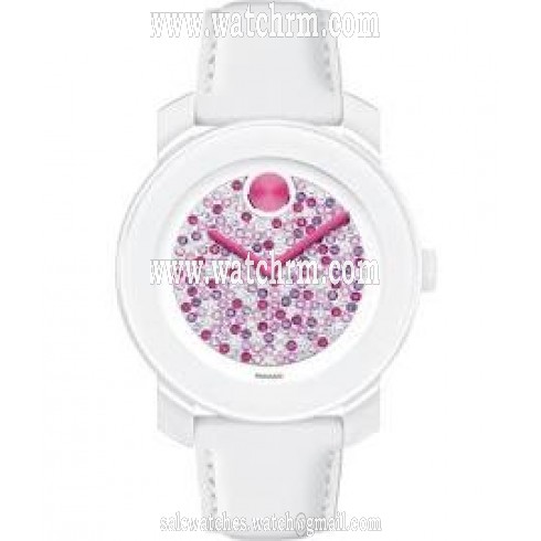 Movado Bold Multicolor Diamond Dial White Leather Band White Stainless Steel Case Ladies Quartz Watch 3600262