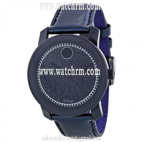 Movado Bold Navy Dial Navy Leather Strap Ladies Watch 3600229