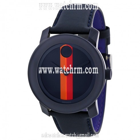 Movado Bold Navy Dial Navy Leather Strap Unisex Watch 3600231