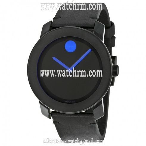 Movado Bold Black Dial Black Leather Band Black Ion-Plated Stainless Steel Case Unisex Quartz Watch 3600307