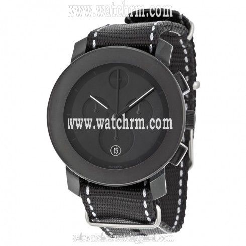 Movado Bold Black Dial Black Woven Nylon Band Black Stainless Steel Case Unisex Quartz Watch 3600308