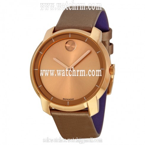Movado Bold Rose Dial Pearlized Mocha Leather Ladies Quartz Watch 3600313