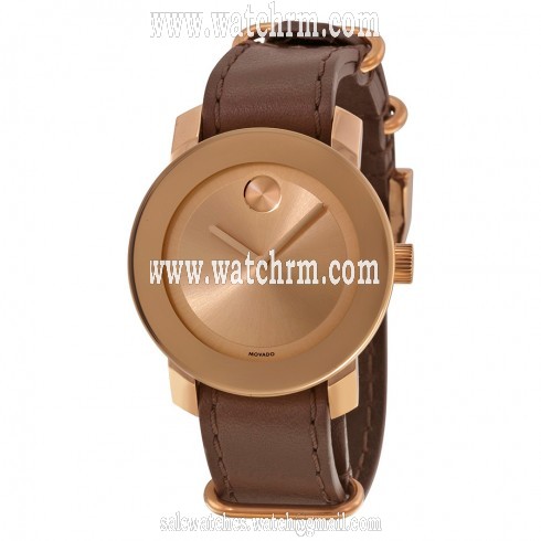 Movado Bold Rose Gold Tone Dial Brown Leather Unisex Watch 3600364