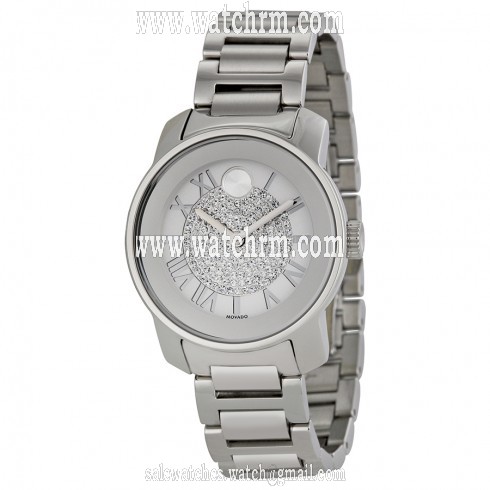 Movado Bold Silver Crystal Pave Dial Stainless Steel Ladies Watch 3600254