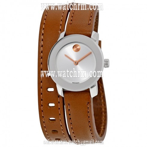 Movado Bold Silver Dial Brown Leather Strap Ladies Watch 3600331