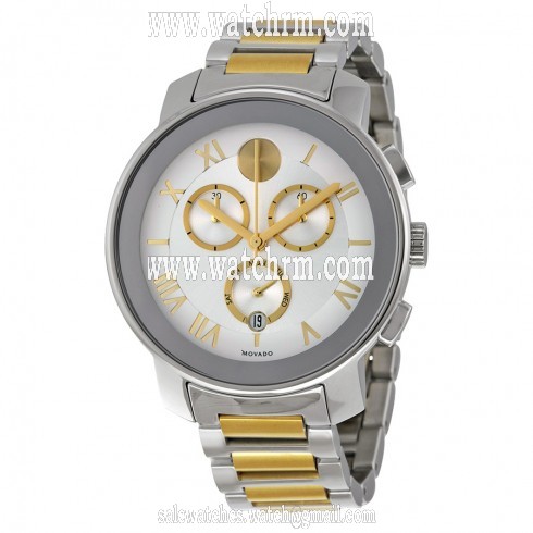 Movado Bold Silver Dial Silver-Gold tone Stainless Stee Case and Band Men's Quartz Watch 3600280