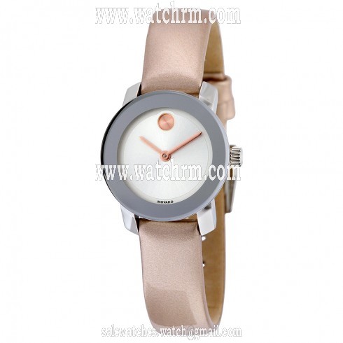 Movado Bold Silver Rose Gold Leather Quartz Ladies Watch 3600340