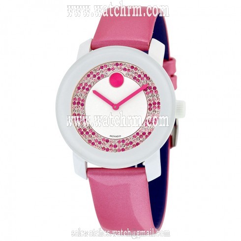 Movado Bold White Dial with Pink Pave Crystal Dial Ladies Watch 3600319
