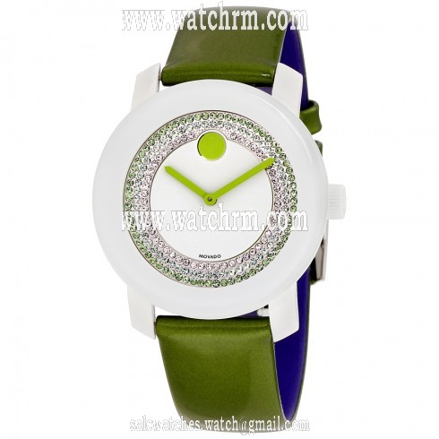 Movado Bold White With Light Green Pave Crystals Dial Ladies Watch 3600316